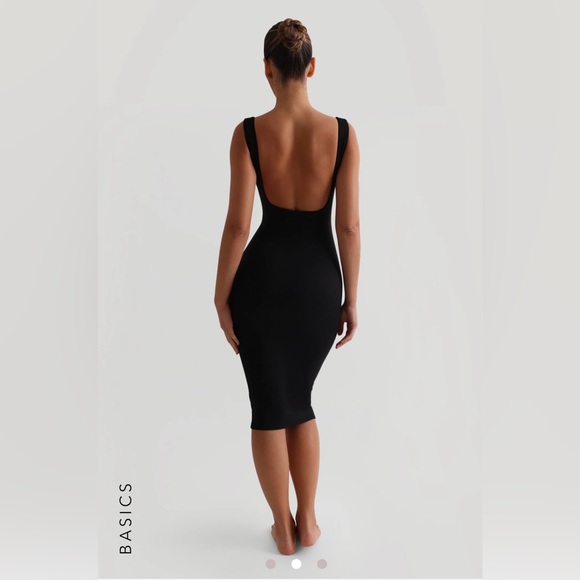 LOW BACK MIDI DRESS - BLACK - Picture 2 of 2